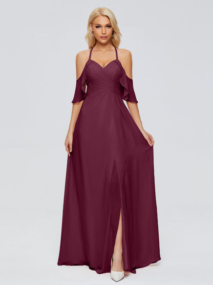 Taylor Off The Shoulder Split Chiffon Bridesmaid Dresses