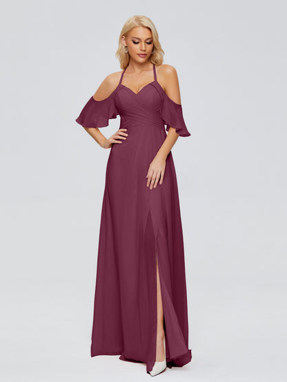 Taylor Off The Shoulder Split Chiffon Bridesmaid Dresses