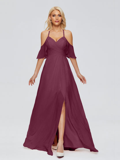 Taylor Off The Shoulder Split Chiffon Bridesmaid Dresses