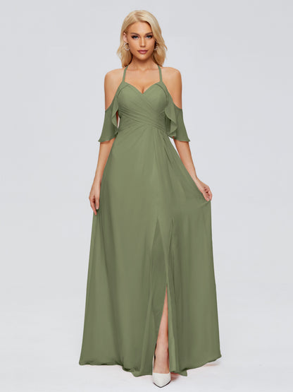 Taylor Off The Shoulder Split Chiffon Bridesmaid Dresses