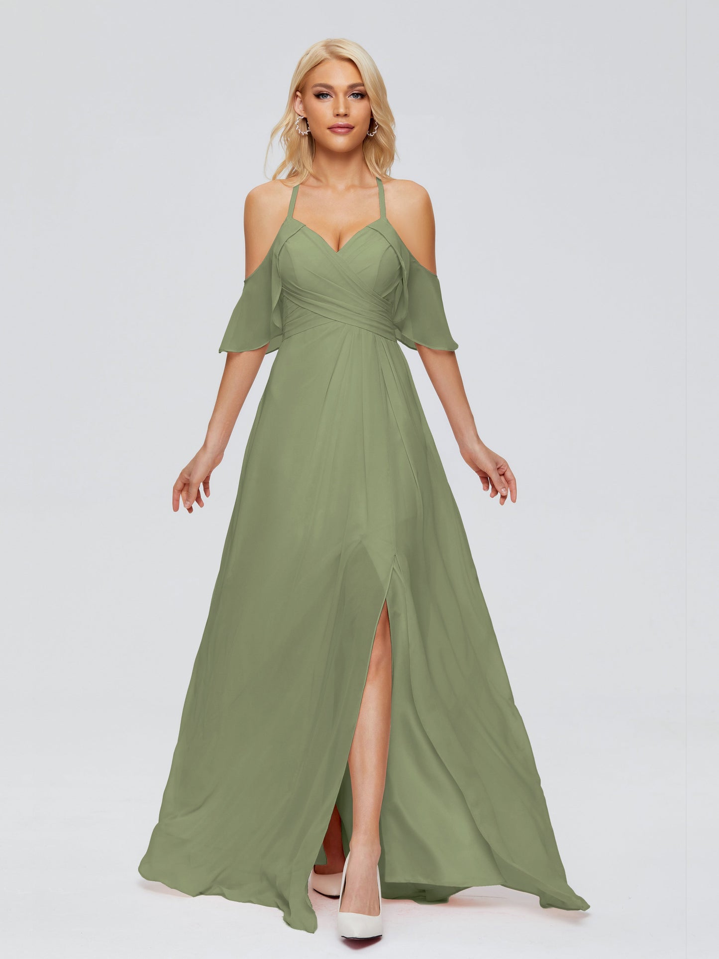 Taylor Off The Shoulder Split Chiffon Bridesmaid Dresses