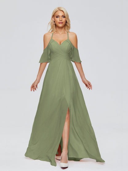 Taylor Off The Shoulder Split Chiffon Bridesmaid Dresses