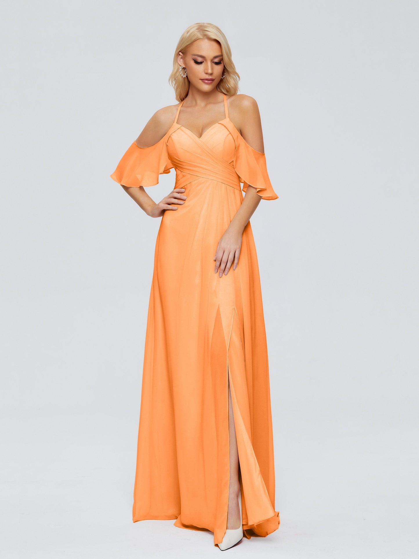 Taylor Off The Shoulder Split Chiffon Bridesmaid Dresses