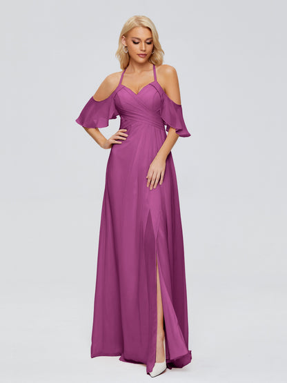 Taylor Off The Shoulder Split Chiffon Bridesmaid Dresses