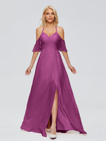 Taylor Off The Shoulder Split Chiffon Bridesmaid Dresses