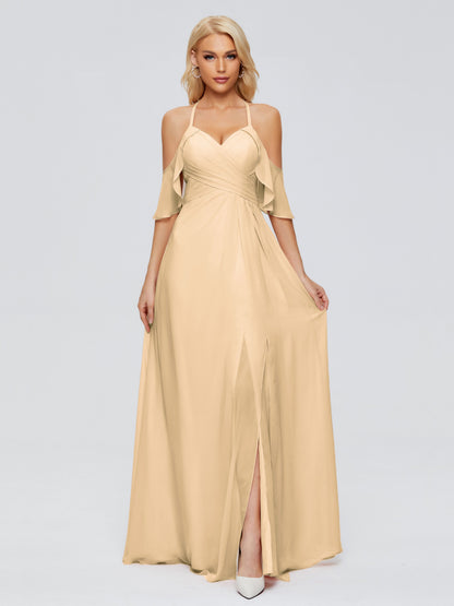 Taylor Off The Shoulder Split Chiffon Bridesmaid Dresses