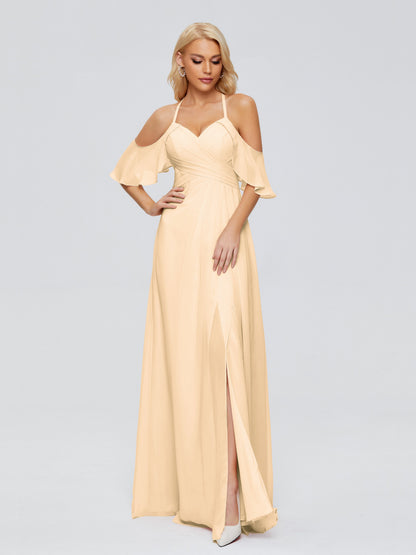 Taylor Off The Shoulder Split Chiffon Bridesmaid Dresses