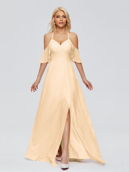 Taylor Off The Shoulder Split Chiffon Bridesmaid Dresses