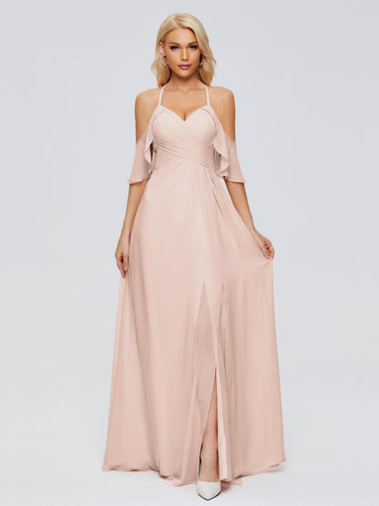 Taylor Off The Shoulder Split Chiffon Bridesmaid Dresses