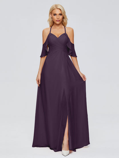 Taylor Off The Shoulder Split Chiffon Bridesmaid Dresses