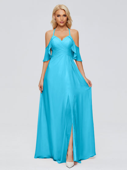 Taylor Off The Shoulder Split Chiffon Bridesmaid Dresses