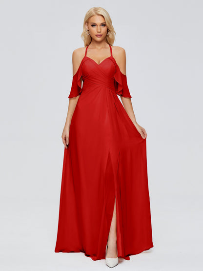 Taylor Off The Shoulder Split Chiffon Bridesmaid Dresses