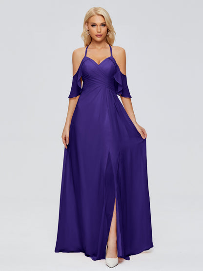 Taylor Off The Shoulder Split Chiffon Bridesmaid Dresses