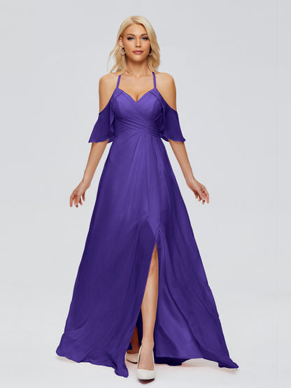 Taylor Off The Shoulder Split Chiffon Bridesmaid Dresses