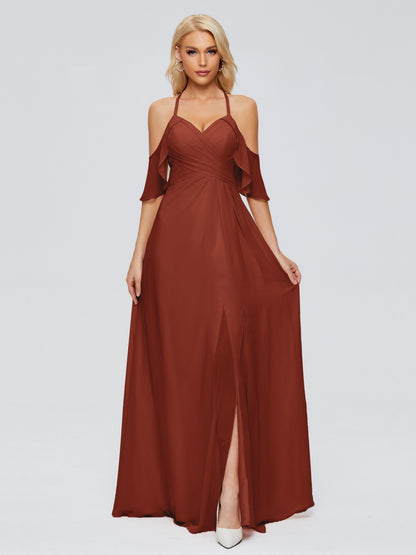 Taylor Off The Shoulder Split Chiffon Bridesmaid Dresses
