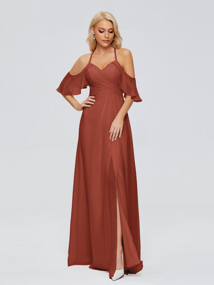 Taylor Off The Shoulder Split Chiffon Bridesmaid Dresses