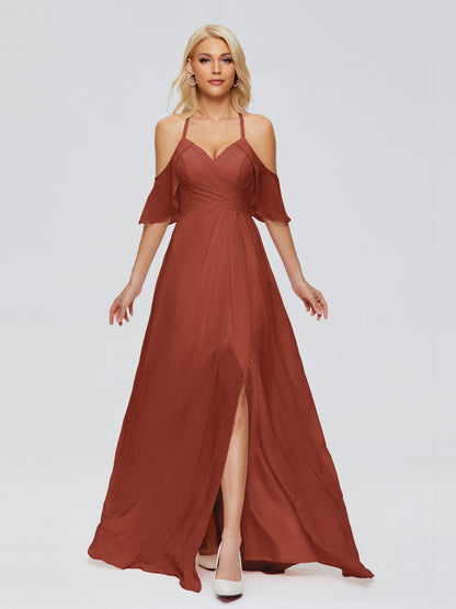 Taylor Off The Shoulder Split Chiffon Bridesmaid Dresses