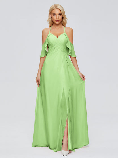 Taylor Off The Shoulder Split Chiffon Bridesmaid Dresses