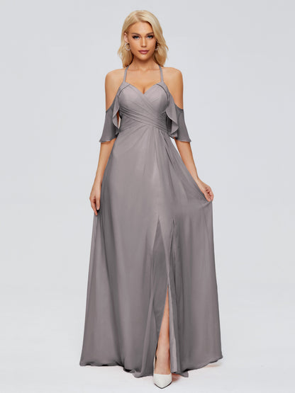 Taylor Off The Shoulder Split Chiffon Bridesmaid Dresses
