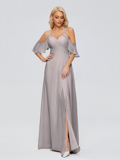 Taylor Off The Shoulder Split Chiffon Bridesmaid Dresses