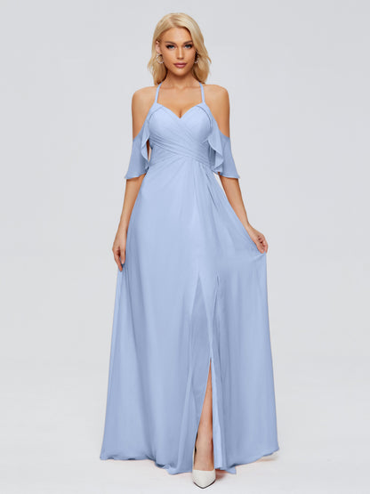 Taylor Off The Shoulder Split Chiffon Bridesmaid Dresses