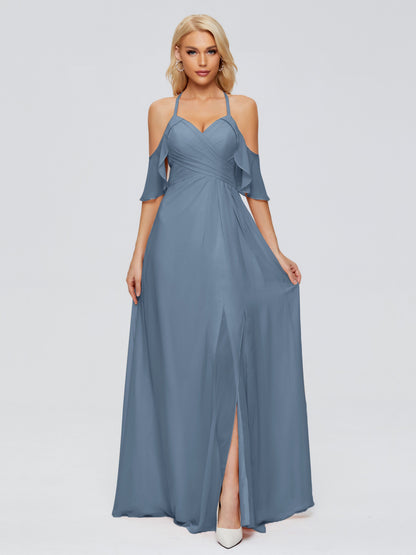 Taylor Off The Shoulder Split Chiffon Bridesmaid Dresses