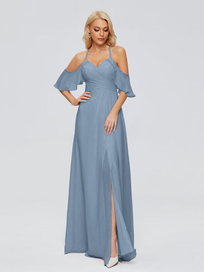 Taylor Off The Shoulder Split Chiffon Bridesmaid Dresses