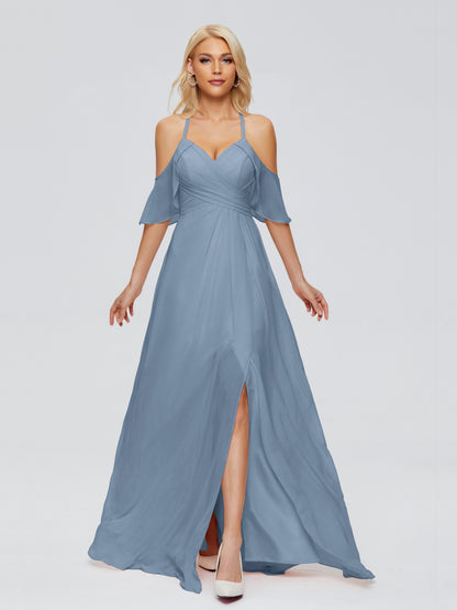 Taylor Off The Shoulder Split Chiffon Bridesmaid Dresses