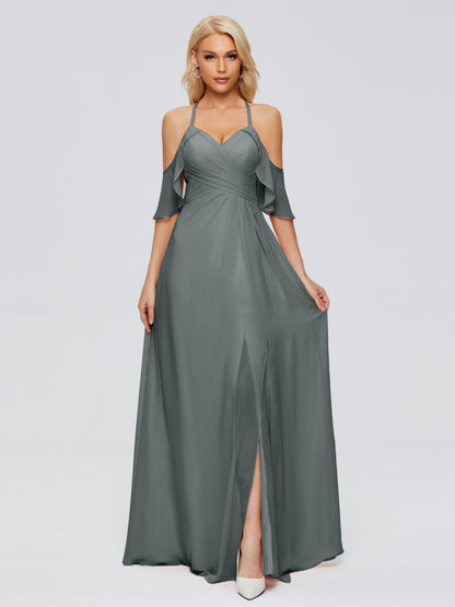 Taylor Off The Shoulder Split Chiffon Bridesmaid Dresses