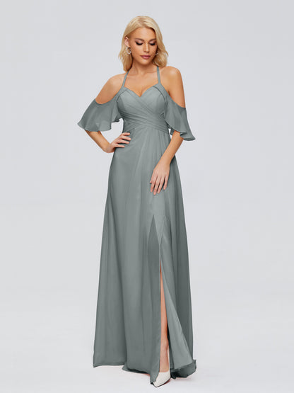 Taylor Off The Shoulder Split Chiffon Bridesmaid Dresses