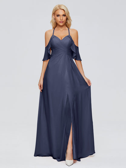 Taylor Off The Shoulder Split Chiffon Bridesmaid Dresses