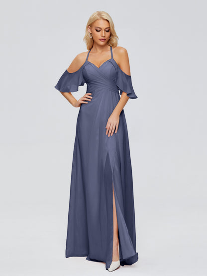 Taylor Off The Shoulder Split Chiffon Bridesmaid Dresses