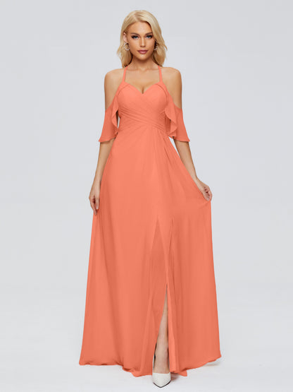 Taylor Off The Shoulder Split Chiffon Bridesmaid Dresses