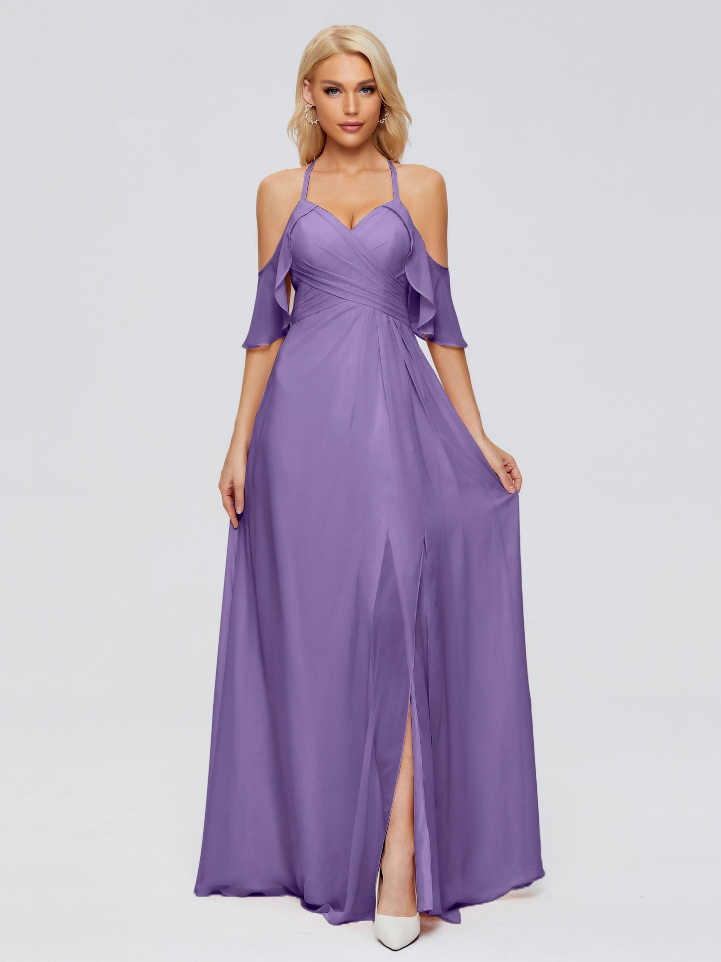 Taylor Off The Shoulder Split Chiffon Bridesmaid Dresses
