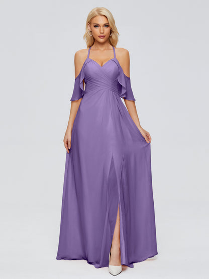 Taylor Off The Shoulder Split Chiffon Bridesmaid Dresses