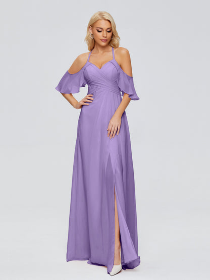 Taylor Off The Shoulder Split Chiffon Bridesmaid Dresses