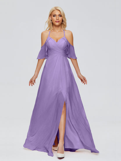 Taylor Off The Shoulder Split Chiffon Bridesmaid Dresses