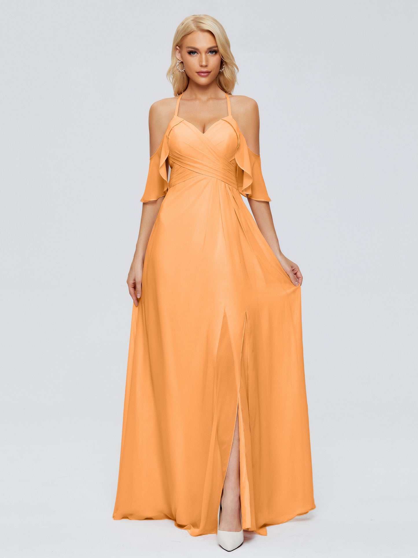 Taylor Off The Shoulder Split Chiffon Bridesmaid Dresses