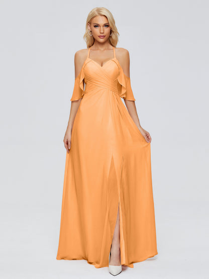 Taylor Off The Shoulder Split Chiffon Bridesmaid Dresses
