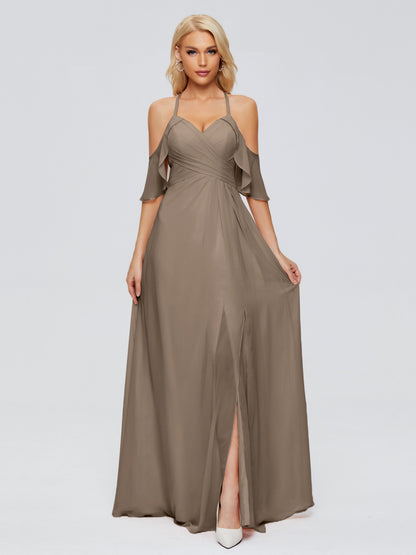 Taylor Off The Shoulder Split Chiffon Bridesmaid Dresses