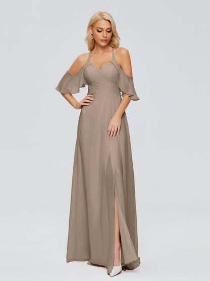 Taylor Off The Shoulder Split Chiffon Bridesmaid Dresses
