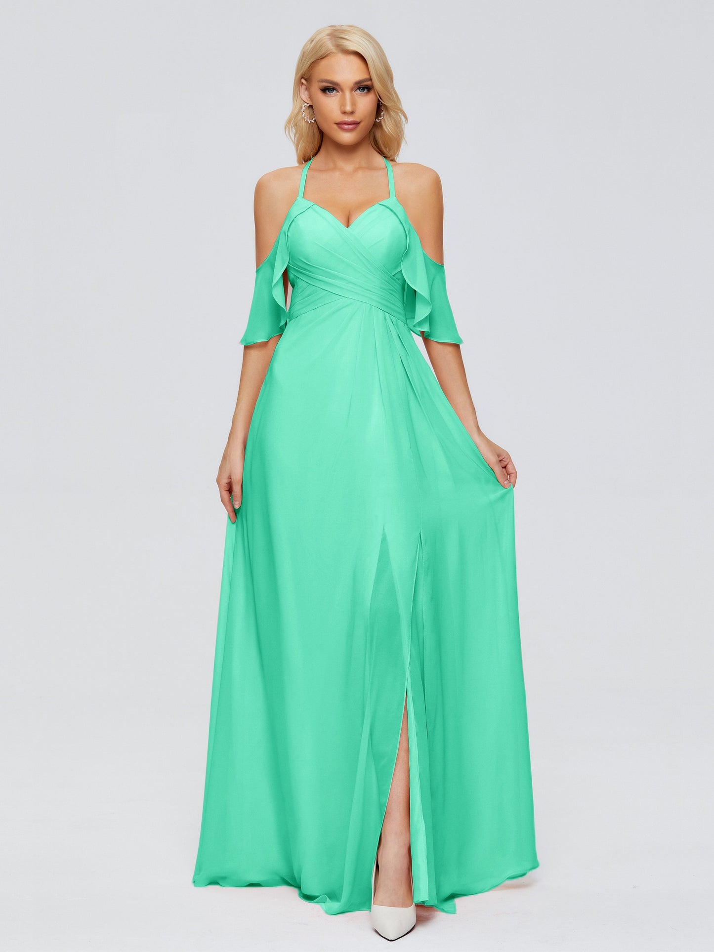 Taylor Off The Shoulder Split Chiffon Bridesmaid Dresses