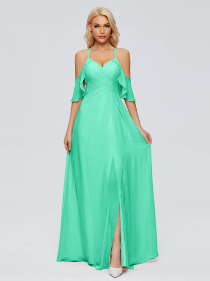 Taylor Off The Shoulder Split Chiffon Bridesmaid Dresses