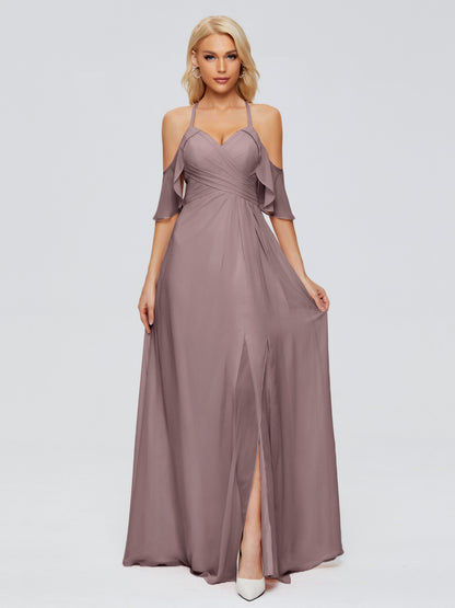 Taylor Off The Shoulder Split Chiffon Bridesmaid Dresses