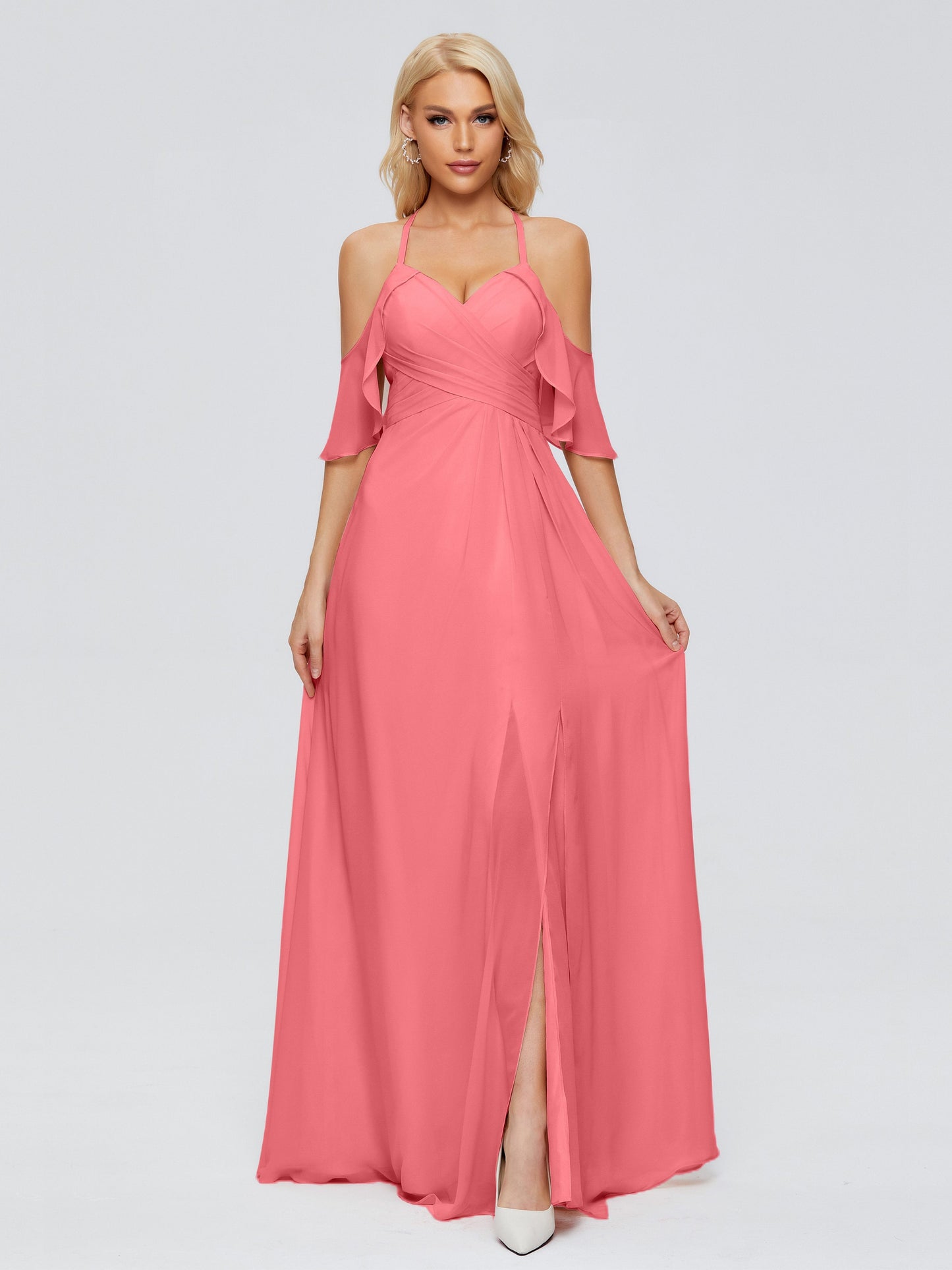 Taylor Off The Shoulder Split Chiffon Bridesmaid Dresses