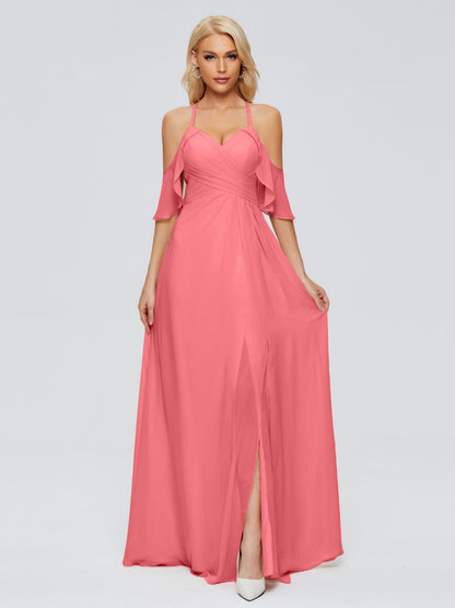 Taylor Off The Shoulder Split Chiffon Bridesmaid Dresses
