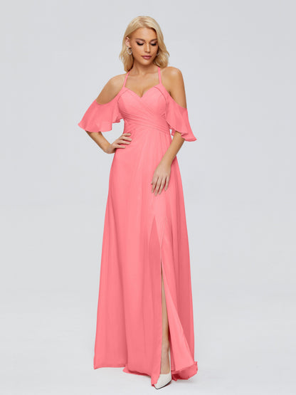 Taylor Off The Shoulder Split Chiffon Bridesmaid Dresses