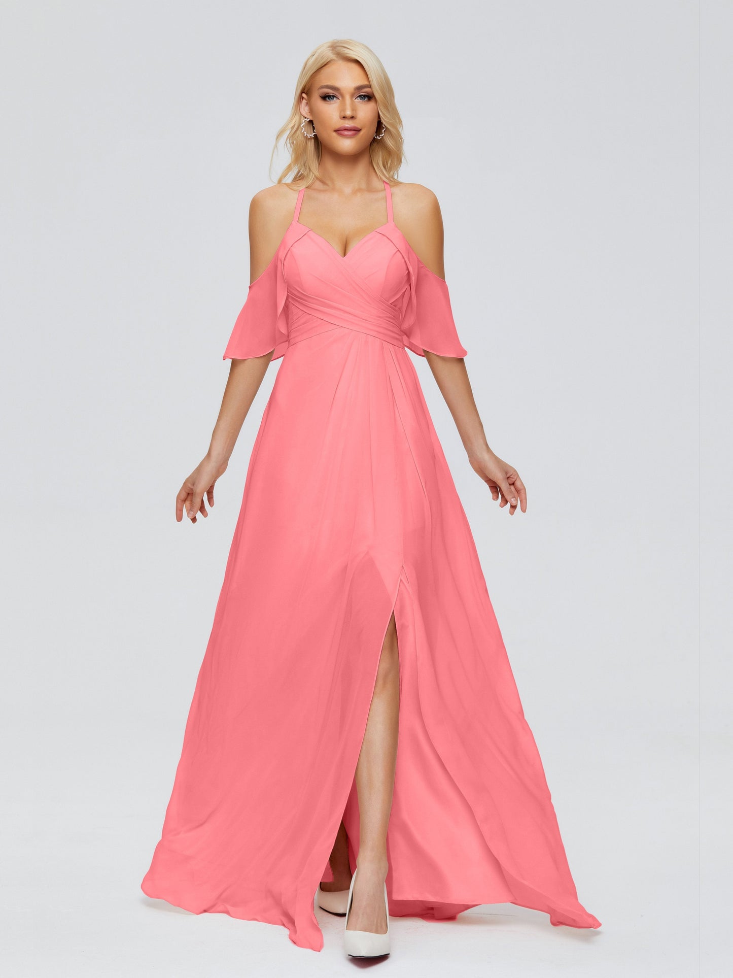 Taylor Off The Shoulder Split Chiffon Bridesmaid Dresses