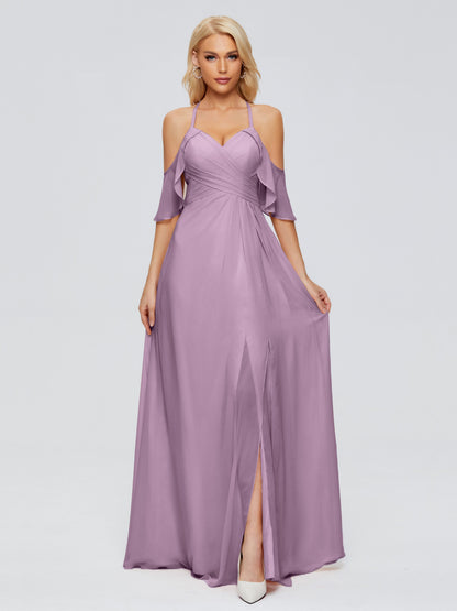 Taylor Off The Shoulder Split Chiffon Bridesmaid Dresses