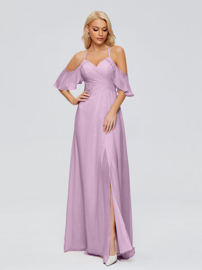 Taylor Off The Shoulder Split Chiffon Bridesmaid Dresses